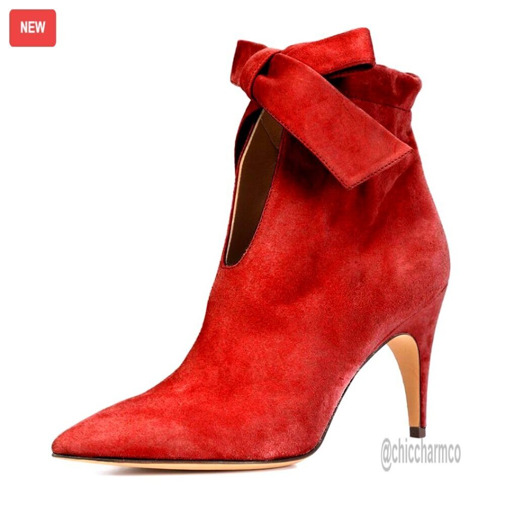 Pointed Toe Ankle Booties Kitten Heels Bow Pull-on Party Festival Shoes
